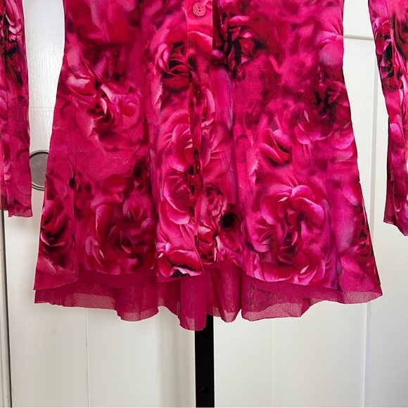 FUZZI Jean Paul Gaultier Red and Pink Floral V Neck Top - Picture 8 of 9